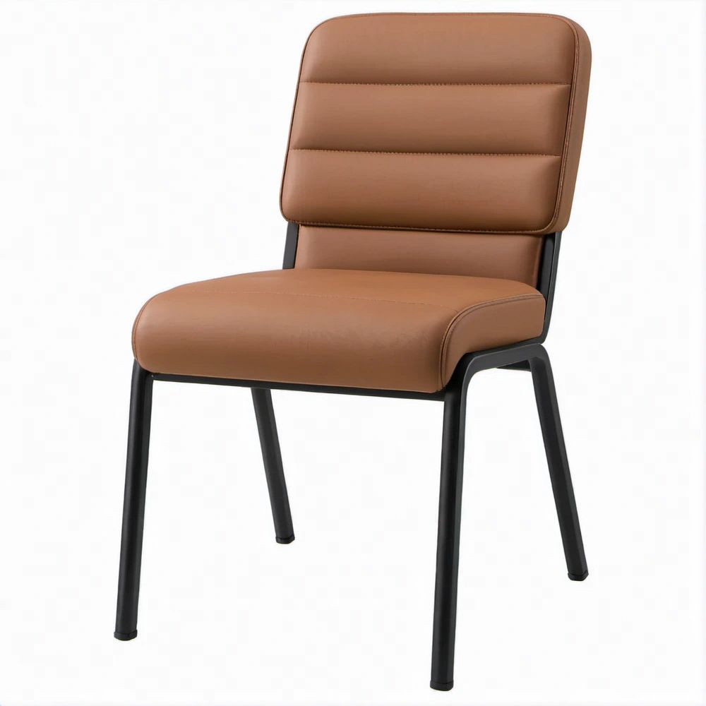 Sedia imbottita color cognac in pelle sintetica PU con gambe nere in acciaio, 48 x 56 x 87 cm