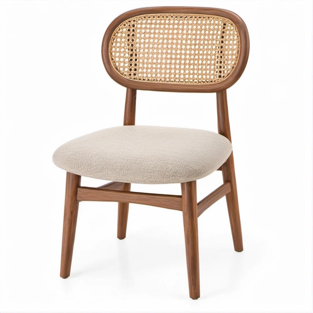Sedia da pranzo in legno color noce e beige con schienale in rattan, 50 x 55 x 82 cm