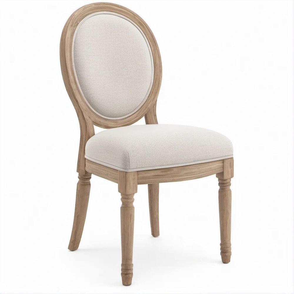 Sedia da pranzo classica in legno effetto rovere chiaro e tessuto beige, 50 x 58 x 98 cm