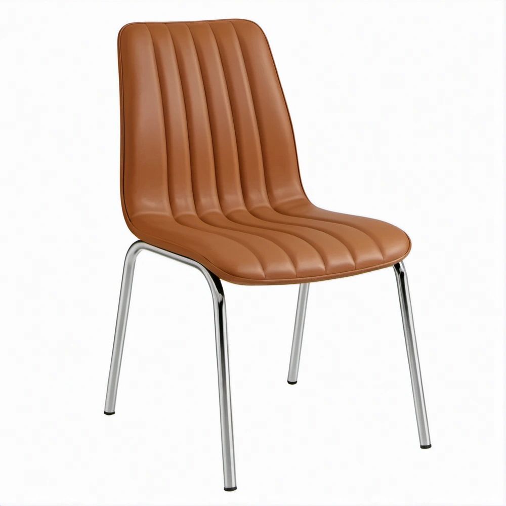Sedia da pranzo imbottita marrone in similpelle con gambe in acciaio cromato, 45 x 54 x 86 cm