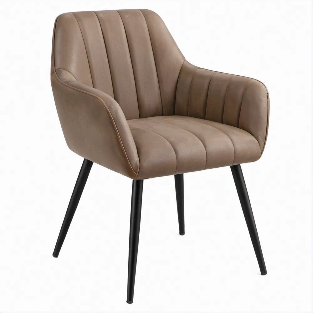 Sedia imbottita con braccioli in pelle sintetica PU tortora e gambe nere, 58 x 61 x 85 cm