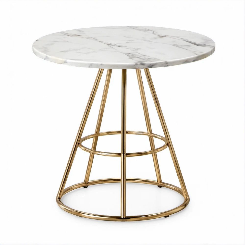 Tavolino rotondo effetto marmo bianco venato grigio e oro Ø60 x 55 cm