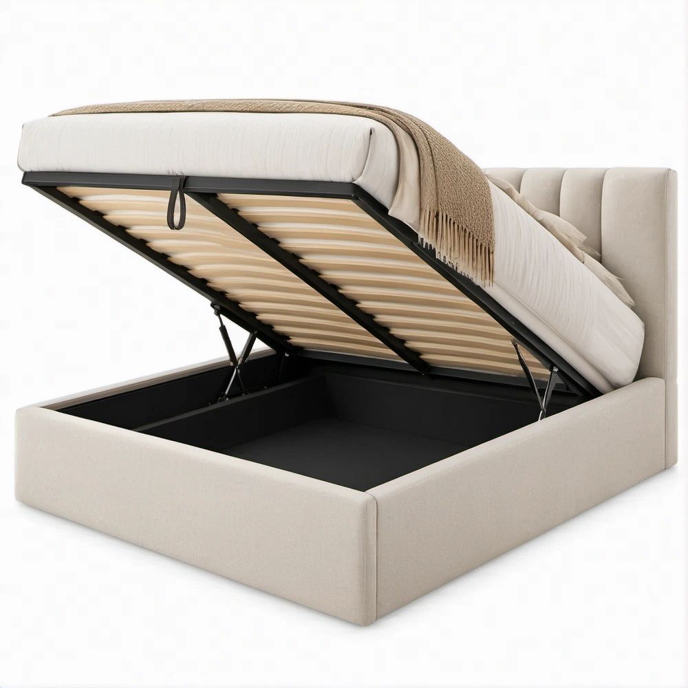 Letto matrimoniale con contenitore Beige/Nero in poliestere, 160 x 200 cm
