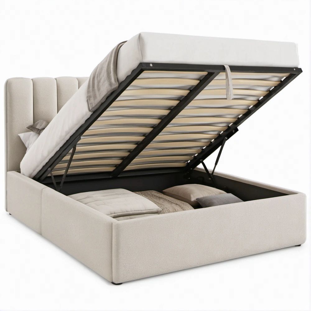 Letto matrimoniale con contenitore beige e nero 160 x 200 cm