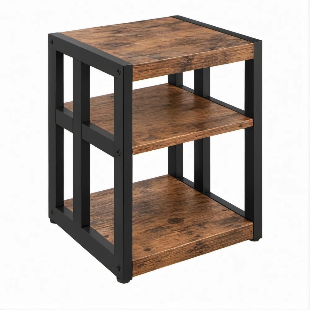 Tavolino laterale quadrato in effetto rovere rustico e nero, 40 x 40 x 60 cm