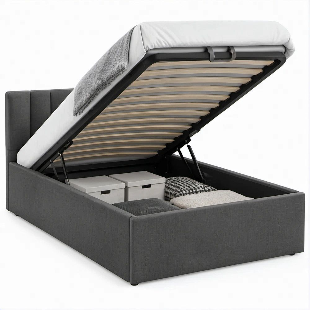 Letto matrimoniale contenitore 160 x 200 cm grigio antracite e nero con rete a doghe