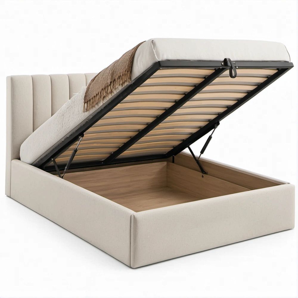Letto matrimoniale con vano contenitore e rete a doghe 160 x 200 cm Beige