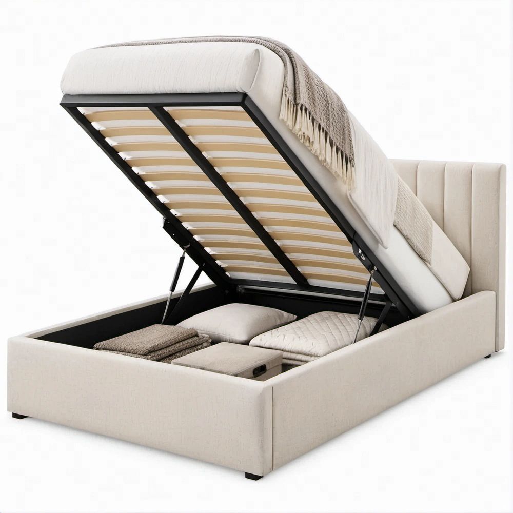 Letto matrimoniale contenitore beige e nero con rete a doghe, 160 x 200 cm